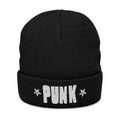 Punk Embroidered Ribbed Beanie – Star Accent Cuff Hat