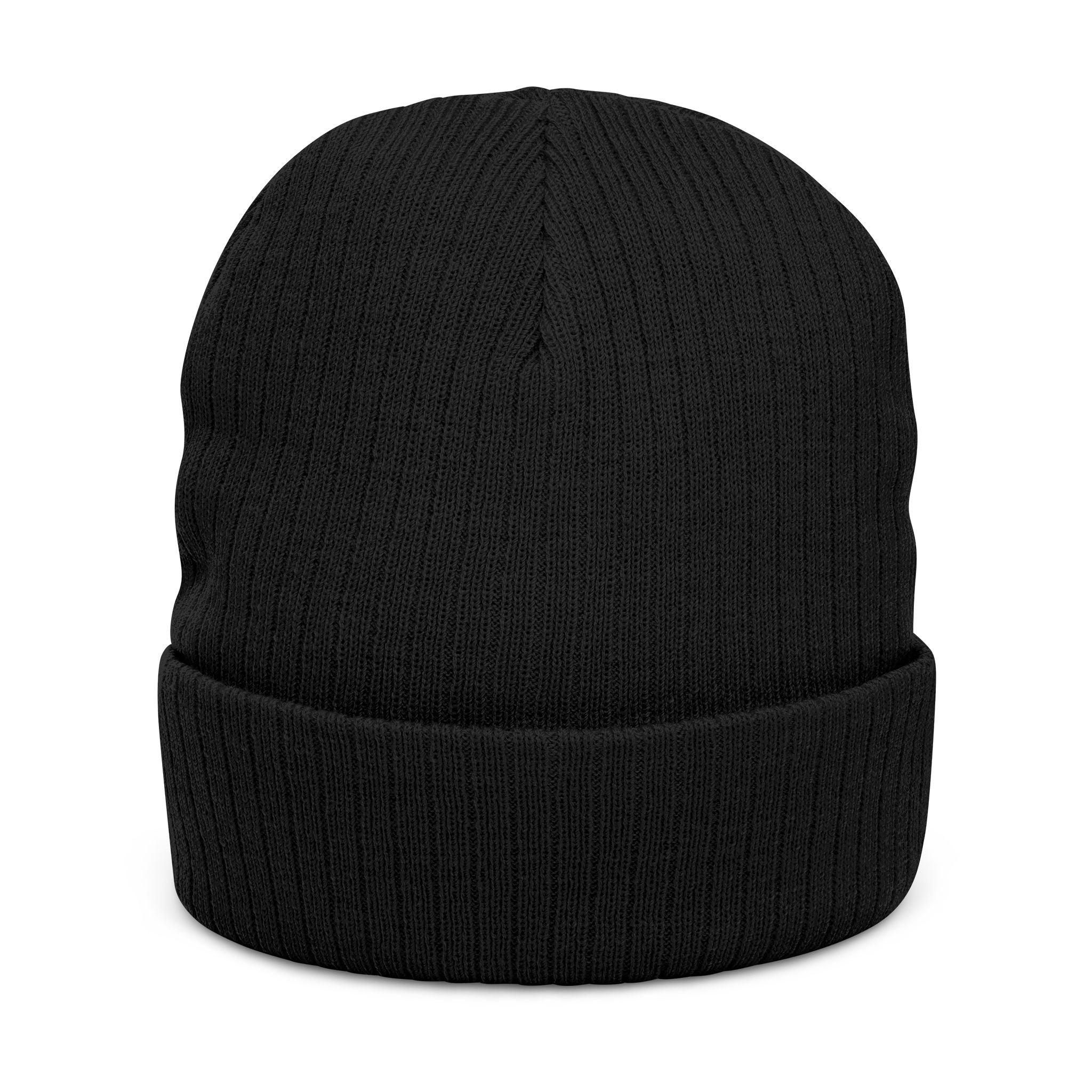 Punk Embroidered Ribbed Beanie – Star Accent Cuff Hat
