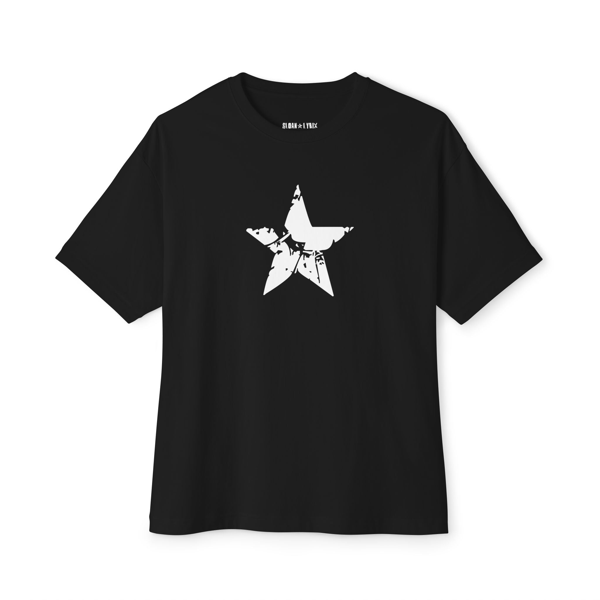 Distressed Star Graphic Tee | Statue Lyrix Back Print