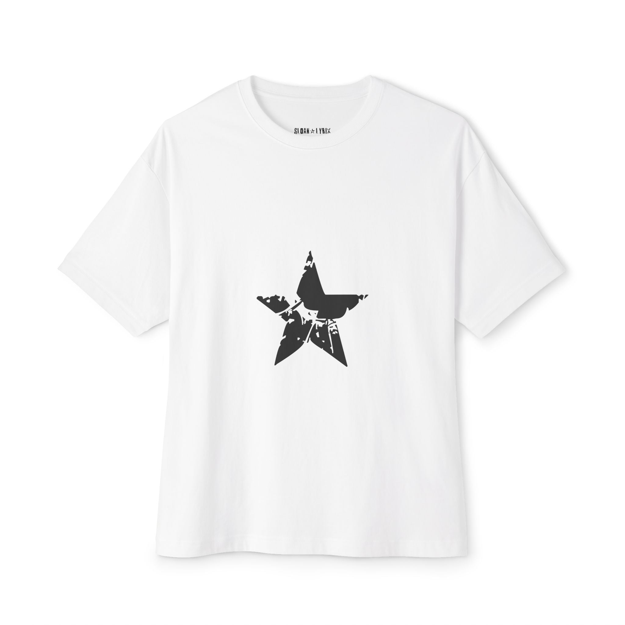 Distressed Star Graphic Tee | Statue Lyrix Back Print
