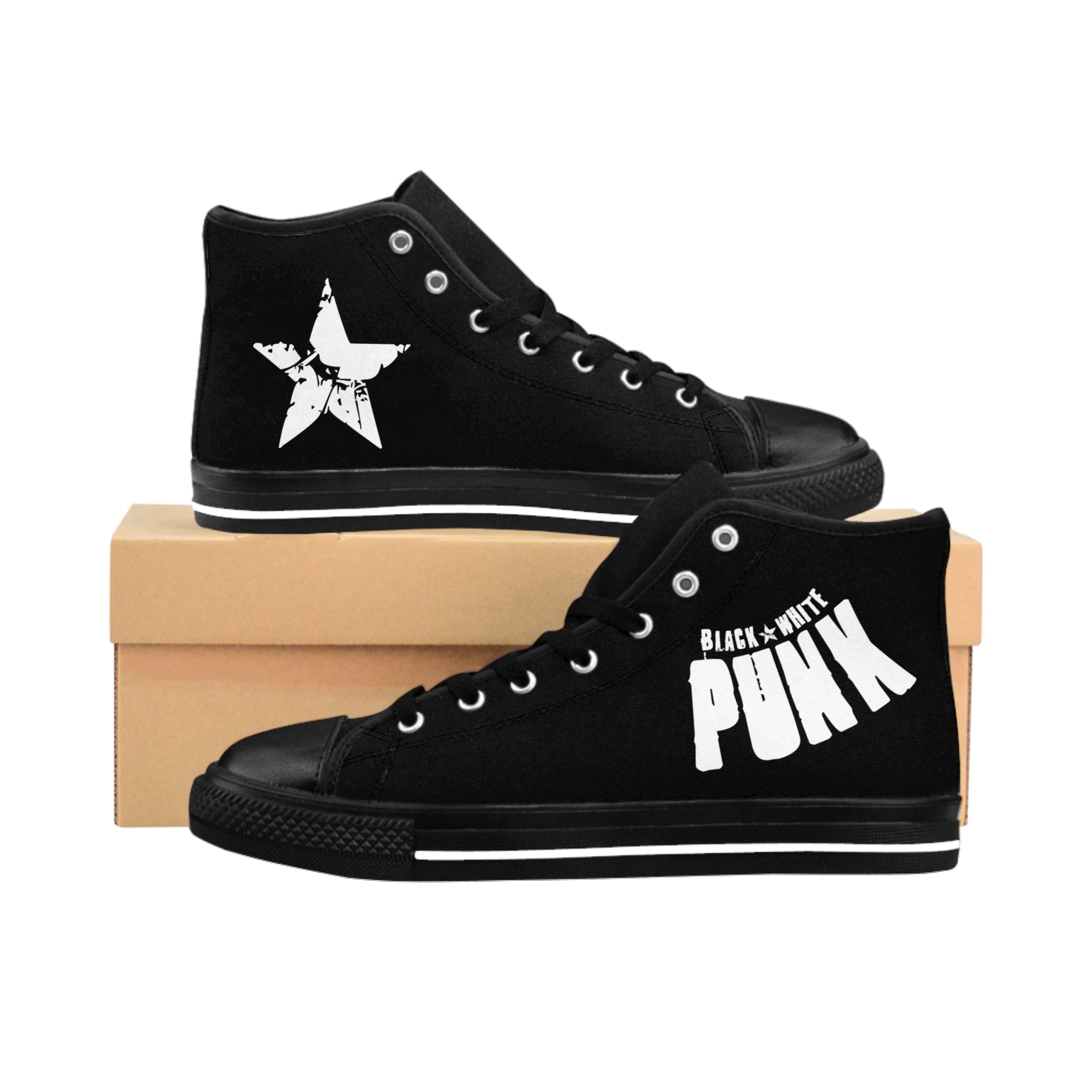 Black & White Punk, Star High-Top Sneakers